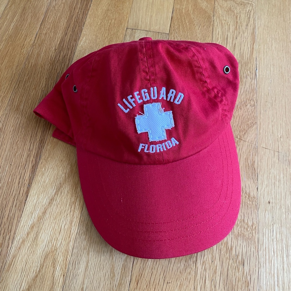 Red and White Florida Lifeguard Baseball Hat